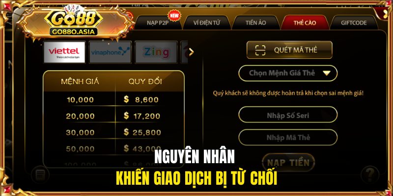 Nạp Tiền GO88 2 Nguyên nhân khiến giao dịch bị hủy bỏ